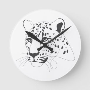 Hand Painted Leopard Minimal Wall Design Round Clock