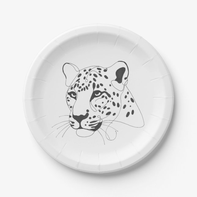 Hand Painted Leopard Minimalist Art  Paper Plates (Front)