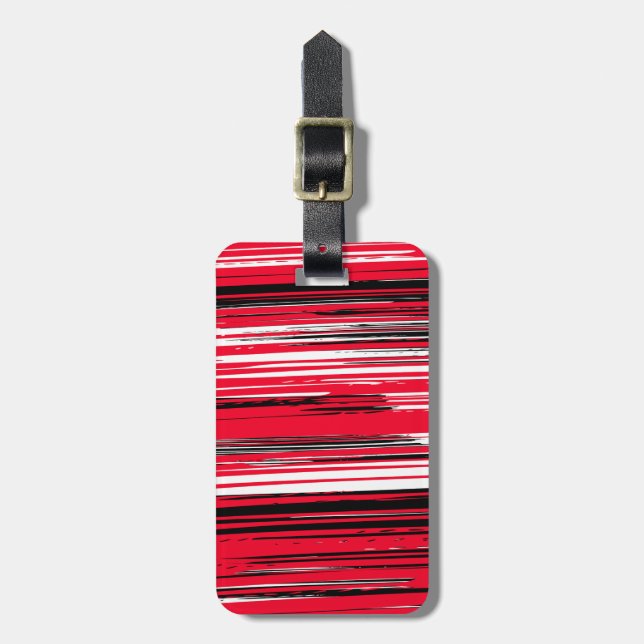 Hand painted lines - red luggage tag (Front Vertical)