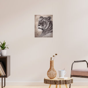 Hand Painted Lioness Portrait Poster