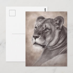 Hand Painted Lioness Wildlife Art Postcard
