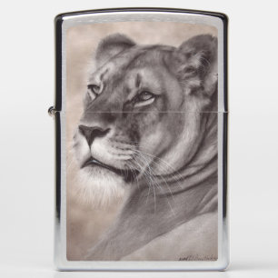 Hand Painted Lioness Wildlife Art Zippo Lighter