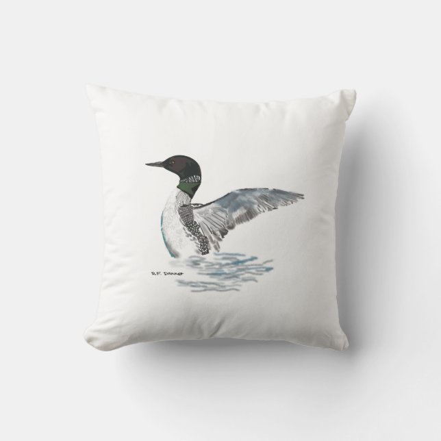 Hand painted loon flexing it's wings. throw pillow (Front)