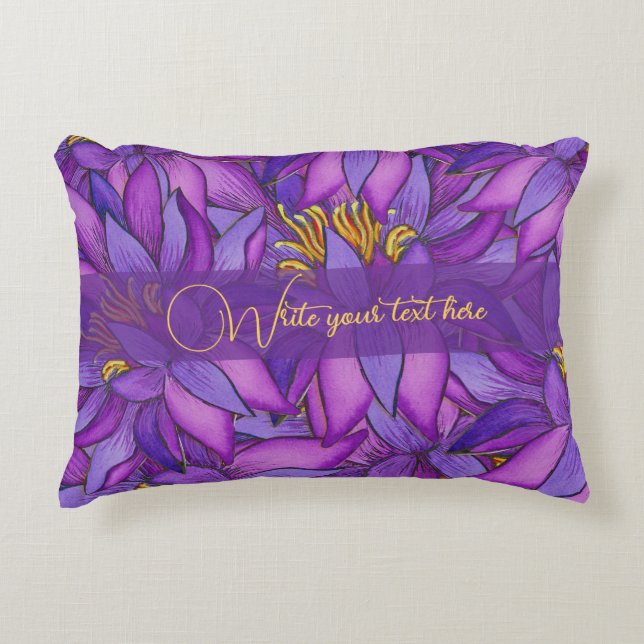 Hand-Painted Lotus Flower Accent Pillow (Front)