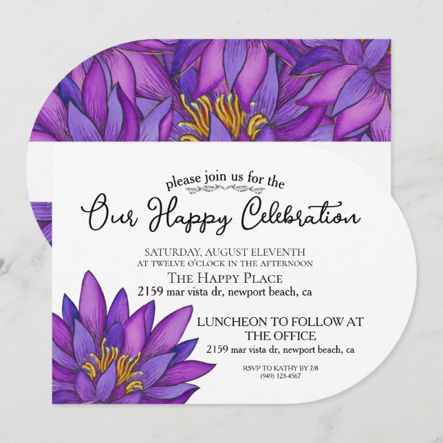 Hand-Painted Lotus Flower Invitation (Front/Back)
