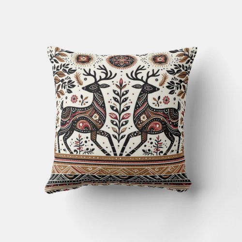 Hand_Painted Madhubani Deer Design THROW Pillow