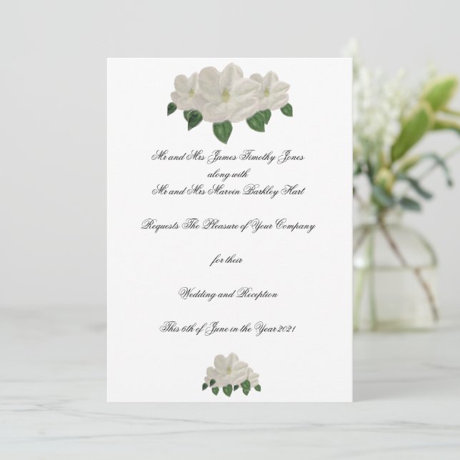 Hand Painted Magnolia Magnolias Wedding Invitation (Standing Front)