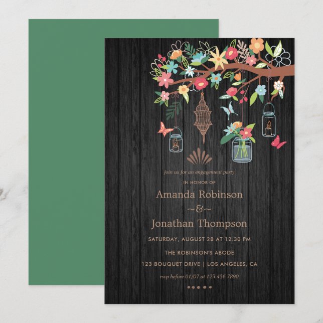 Hand painted Mason Jars Spring Engagement Party Invitation (Front/Back)