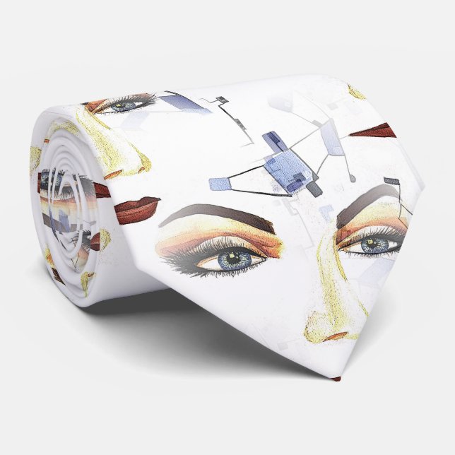 Hand-painted Mid Modern Pop Surrealism Artwork Neck Tie (Rolled)