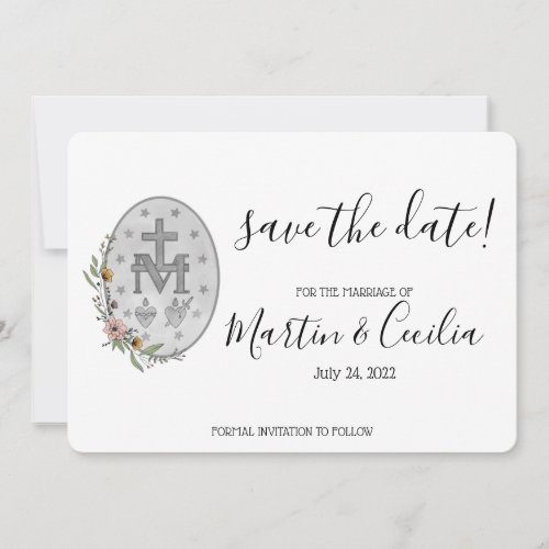 Hand_painted Miraculous Medal Save the Date Card