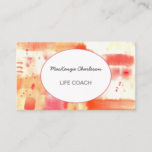 Hand Painted Modern Watercolor Abstract Life Coach Business Card