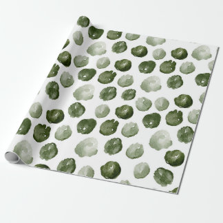 Hand-Painted Moss Green Watercolor Dots Wrapping Paper