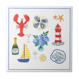 Hand Painted Nantucket Themed Ceramic Tile