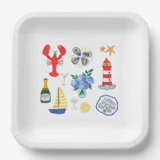 Hand Painted Nantucket Themed Dinner Paper Plates