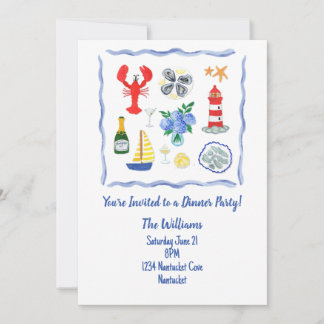 Hand Painted Nantucket Themed Dinner Party Invitation