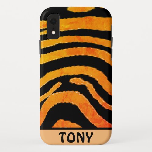 Hand Painted Orange  Black Tiger Stripes iPhone XR Case