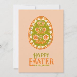 Hand Painted Orange Pysanka Ukraine Folk Easter  