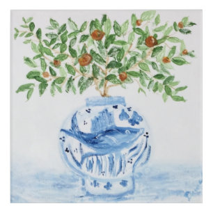 Hand Painted Orange Tree Ginger Jar Jars Acrylic Print