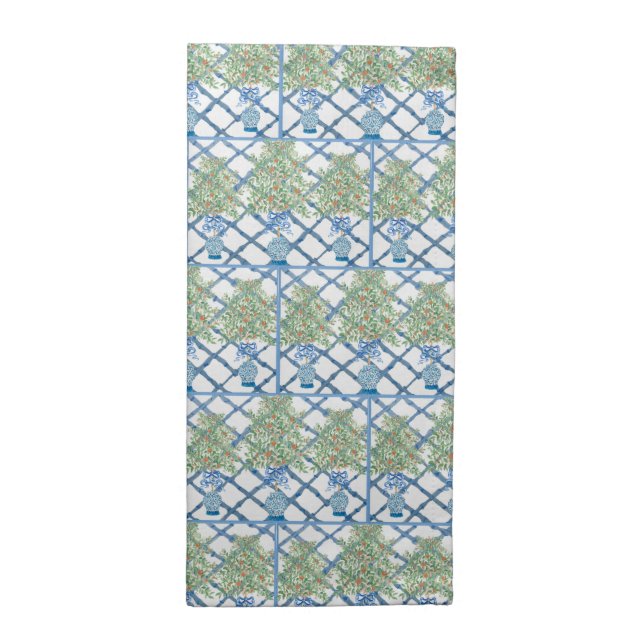 Hand Painted Orange Tree Topiary Ginger Jar Jars   Cloth Napkin (Half Fold)