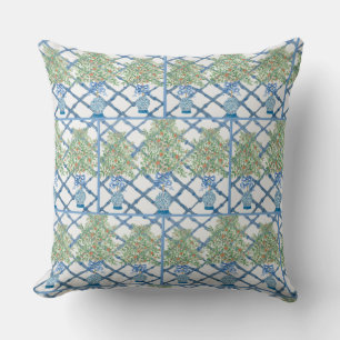 Hand Painted Orange Tree Topiary Ginger Jar Jars  Throw Pillow