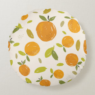 Hand painted oranges fruit seamless pattern design round pillow