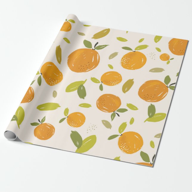 Hand painted oranges fruit seamless pattern design wrapping paper (Unrolled)