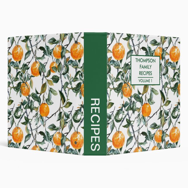 Hand painted oranges tree Personalized Recipe 3 Ring Binder (Background)