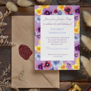 Hand-Painted Pansies Floral Garden Party Birthday Invitation