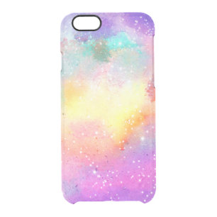 Hand painted pastel watercolor nebula galaxy stars clear iPhone 6/6S case