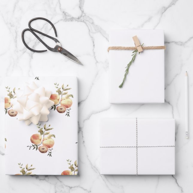 Hand Painted Peaches and Cream Wrapping Paper (Front)
