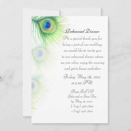 Hand Painted Peacock Feathers Rehearsal Dinner Personalized Announcements