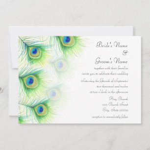 Hand Painted Peacock Feathers Wedding Invitations