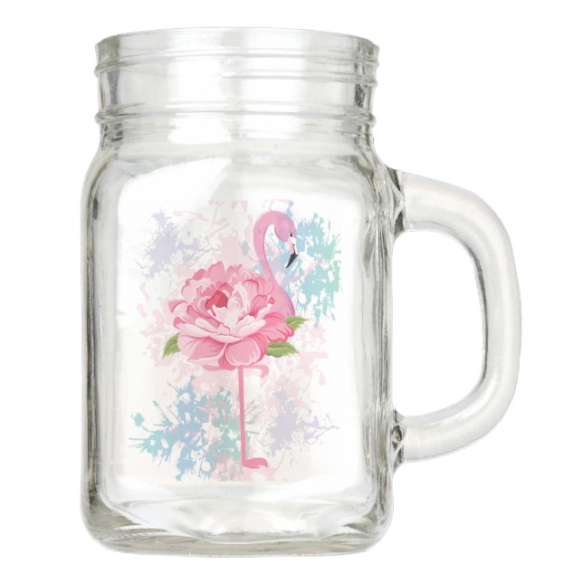 Hand painted Personalized flamingo Mason Jar (Front)