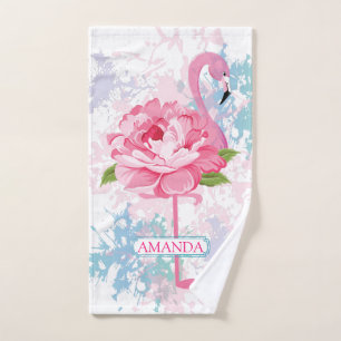 Hand painted Personalized pink flamingo Towel