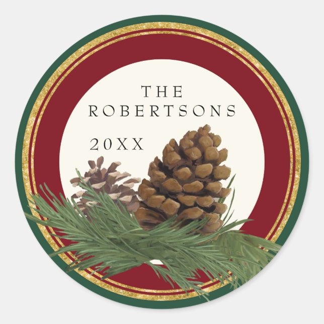 Hand Painted Pine Cone w Name Gold Glitter Seals (Front)
