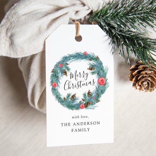 Hand Painted Pine Wreath Holiday Gift Tags