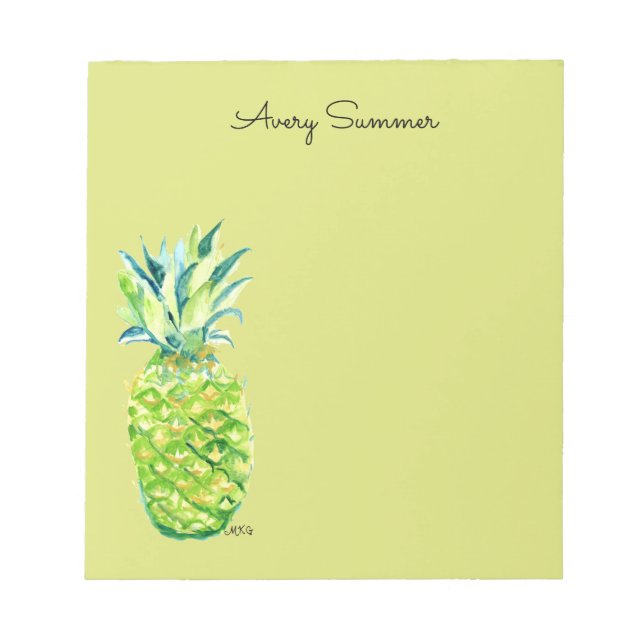 Hand-Painted Pineapple Green Grocery List       Notepad (Front)