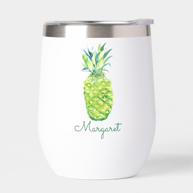 Hand-Painted Pineapple Personalized Wine Tumbler (Left)