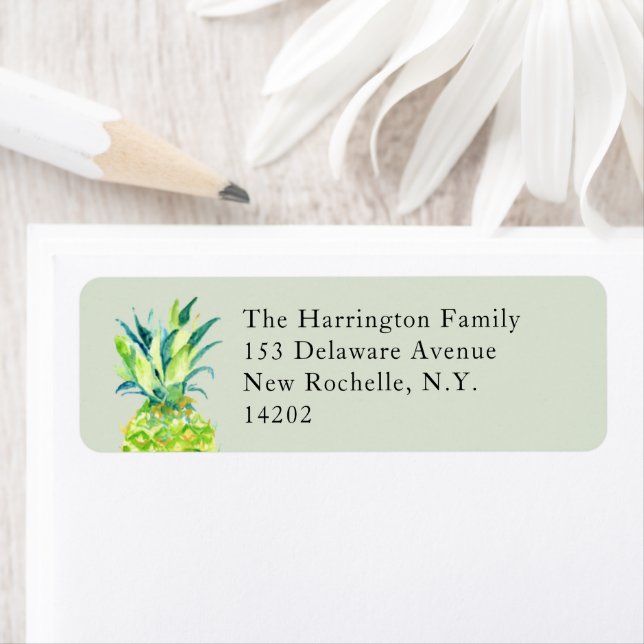 Hand-Painted Pineapple Sage Green Return Address  Label (Insitu)