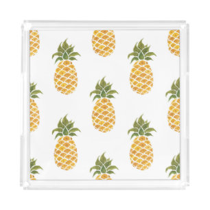 Hand-painted pineapples, watercolor background. acrylic tray