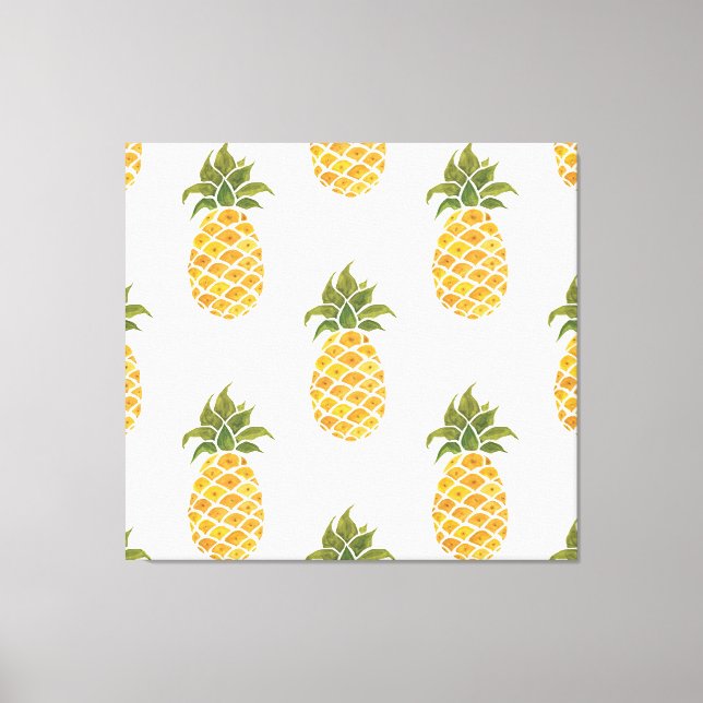 Hand-painted pineapples, watercolor background. canvas print (Front)