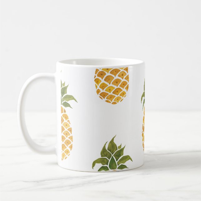Hand-painted pineapples, watercolor background. coffee mug (Left)