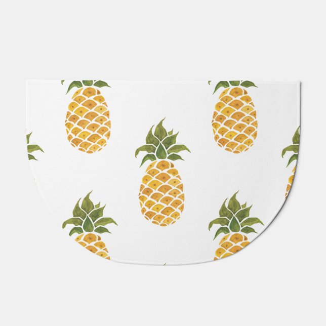 Hand-painted pineapples, watercolor background. doormat (Front)