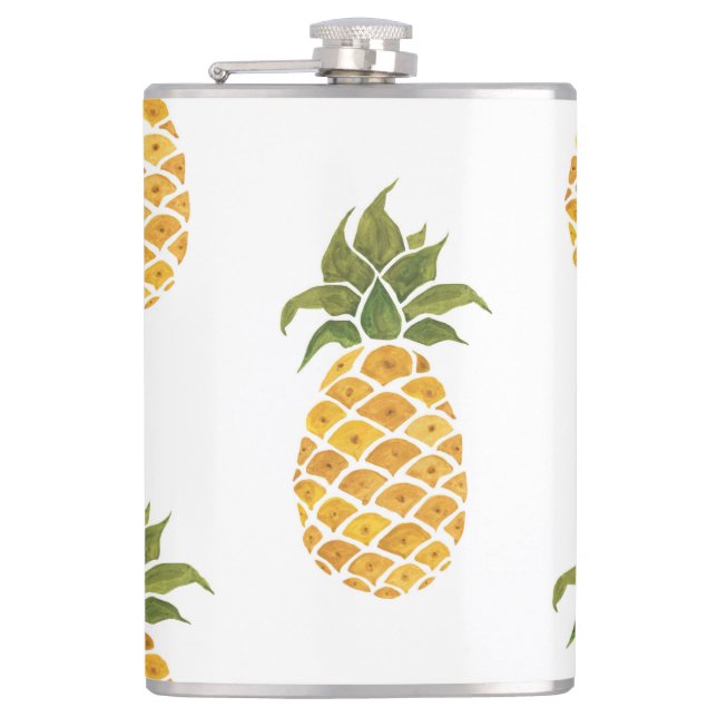 Hand-painted pineapples, watercolor background. flask (Front)