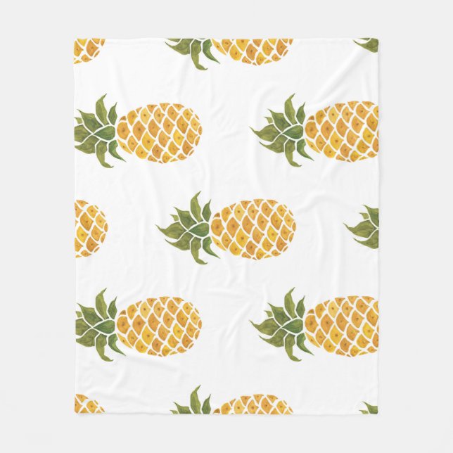 Hand-painted pineapples, watercolor background. fleece blanket (Front)