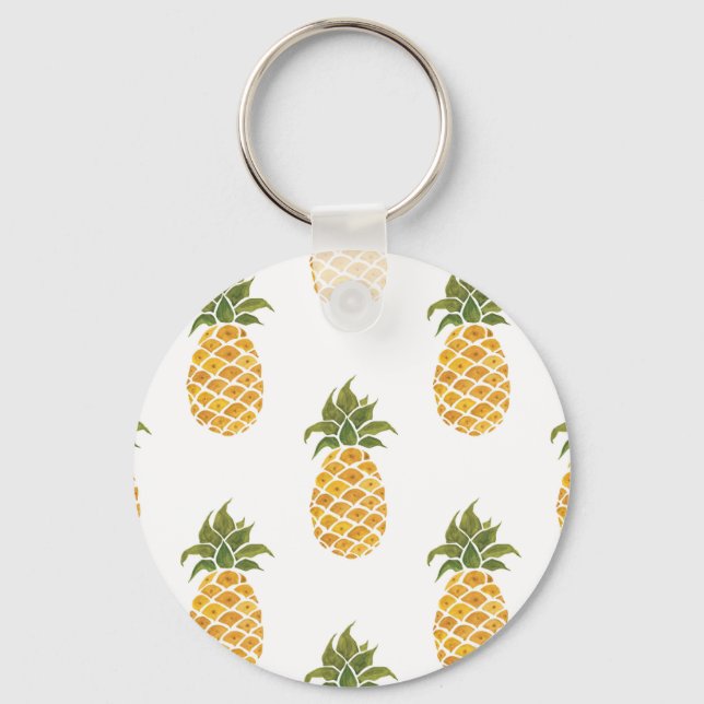 Hand-painted pineapples, watercolor background. keychain (Front)