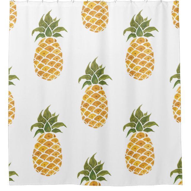 Hand-painted pineapples, watercolor background. shower curtain (Front)