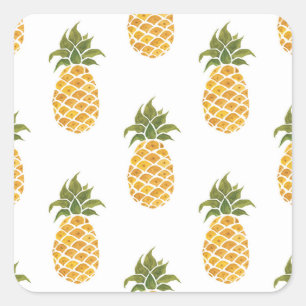 Hand-painted pineapples, watercolor background. square sticker