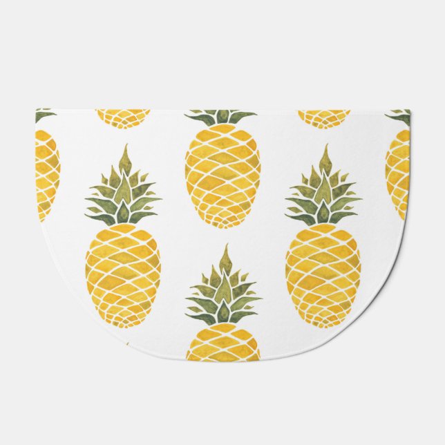 Hand Painted Pineapples: Watercolor Seamless. Doormat (Front)