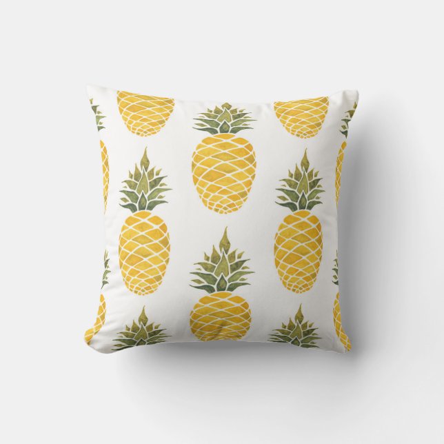 Hand Painted Pineapples: Watercolor Seamless. Throw Pillow (Front)
